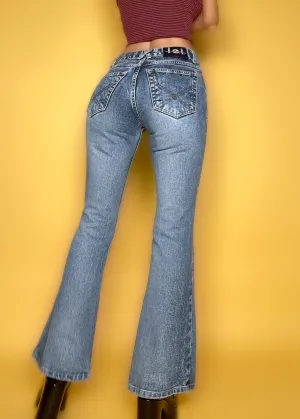 1990'S L.E.I. Mid Rise Vintage Blue Jeans | Flattering Tapered, Bell Bottom Pants | Size 1