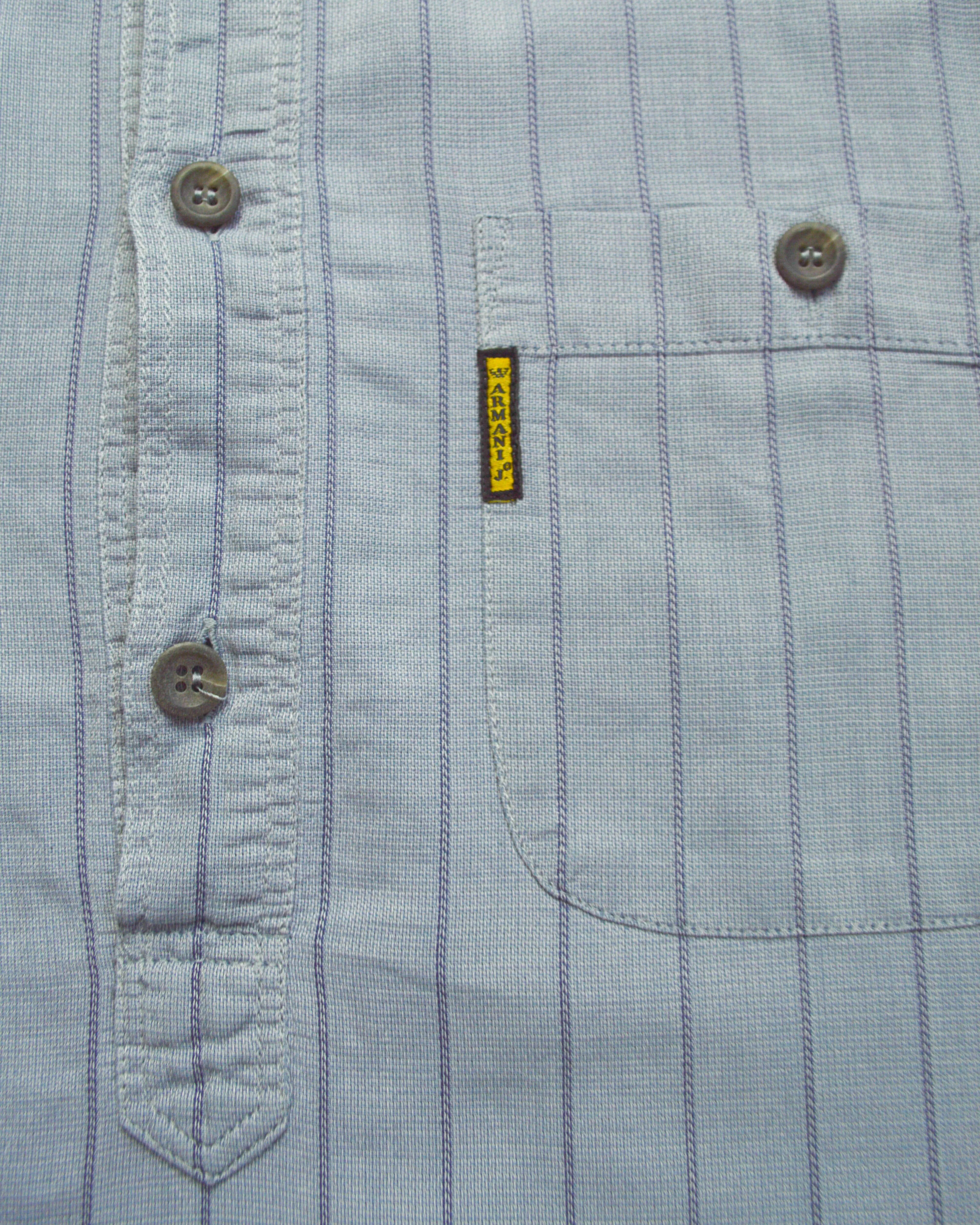 90s Blue Vertical Striped Shirt (L~XL)