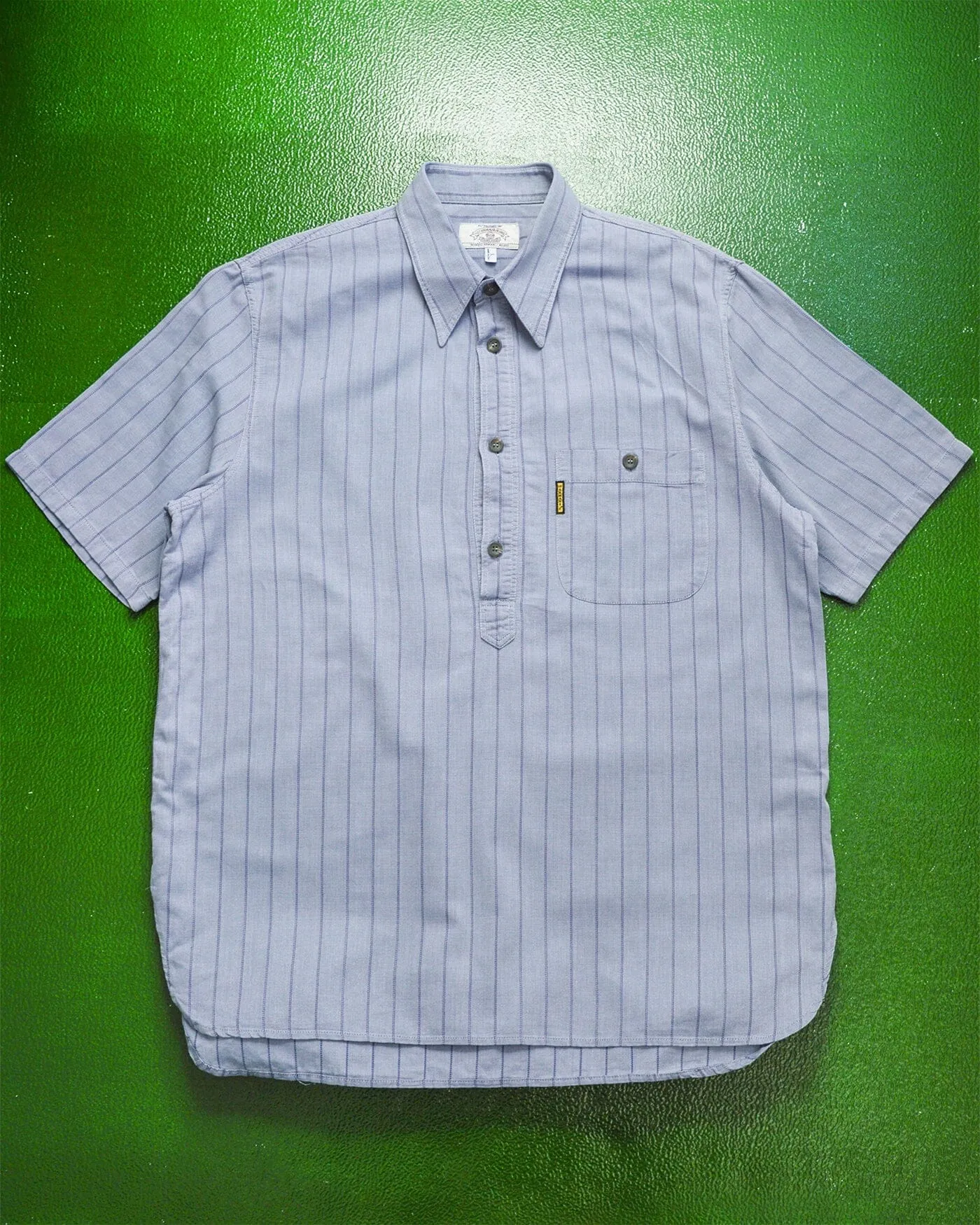 90s Blue Vertical Striped Shirt (L~XL)
