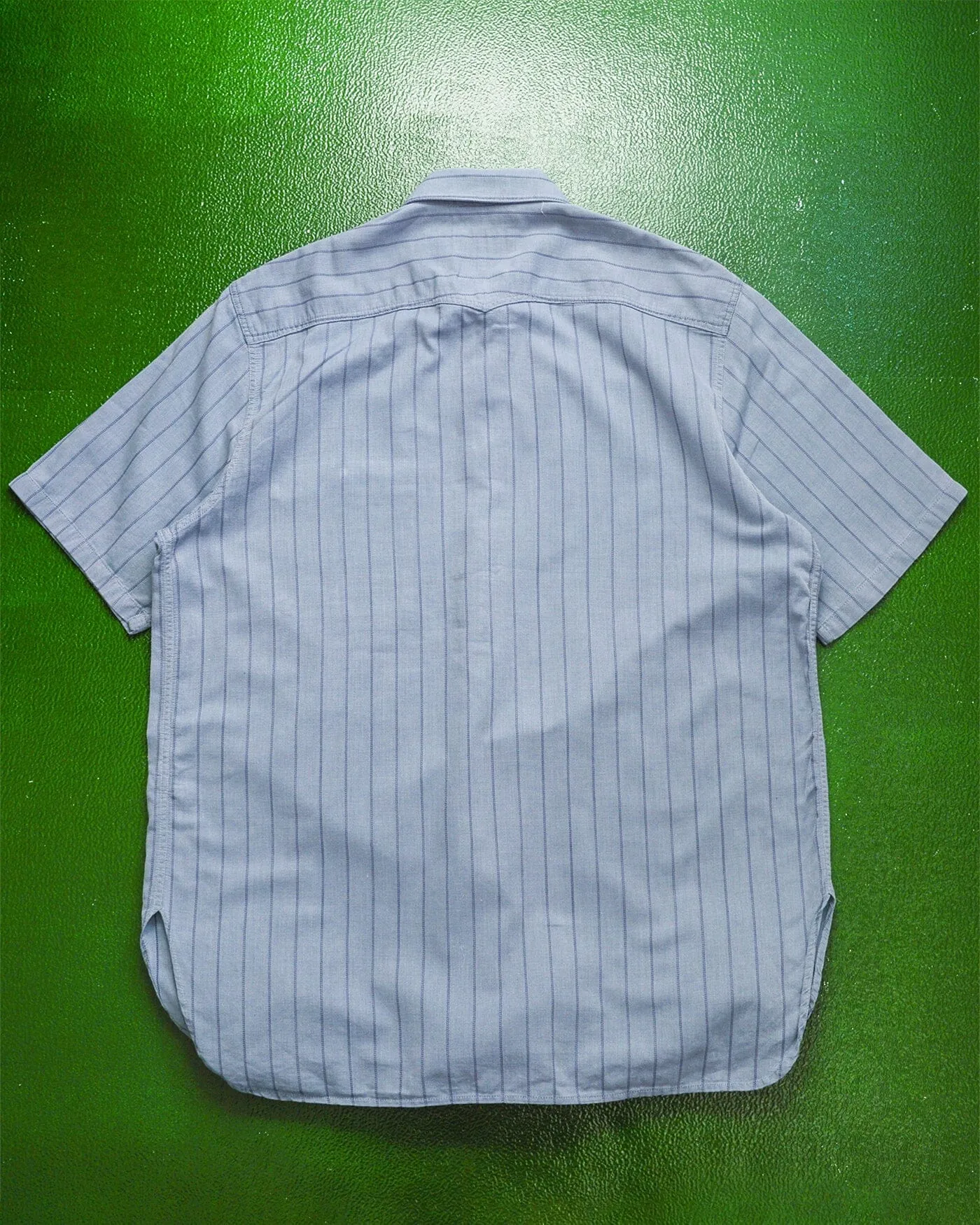 90s Blue Vertical Striped Shirt (L~XL)