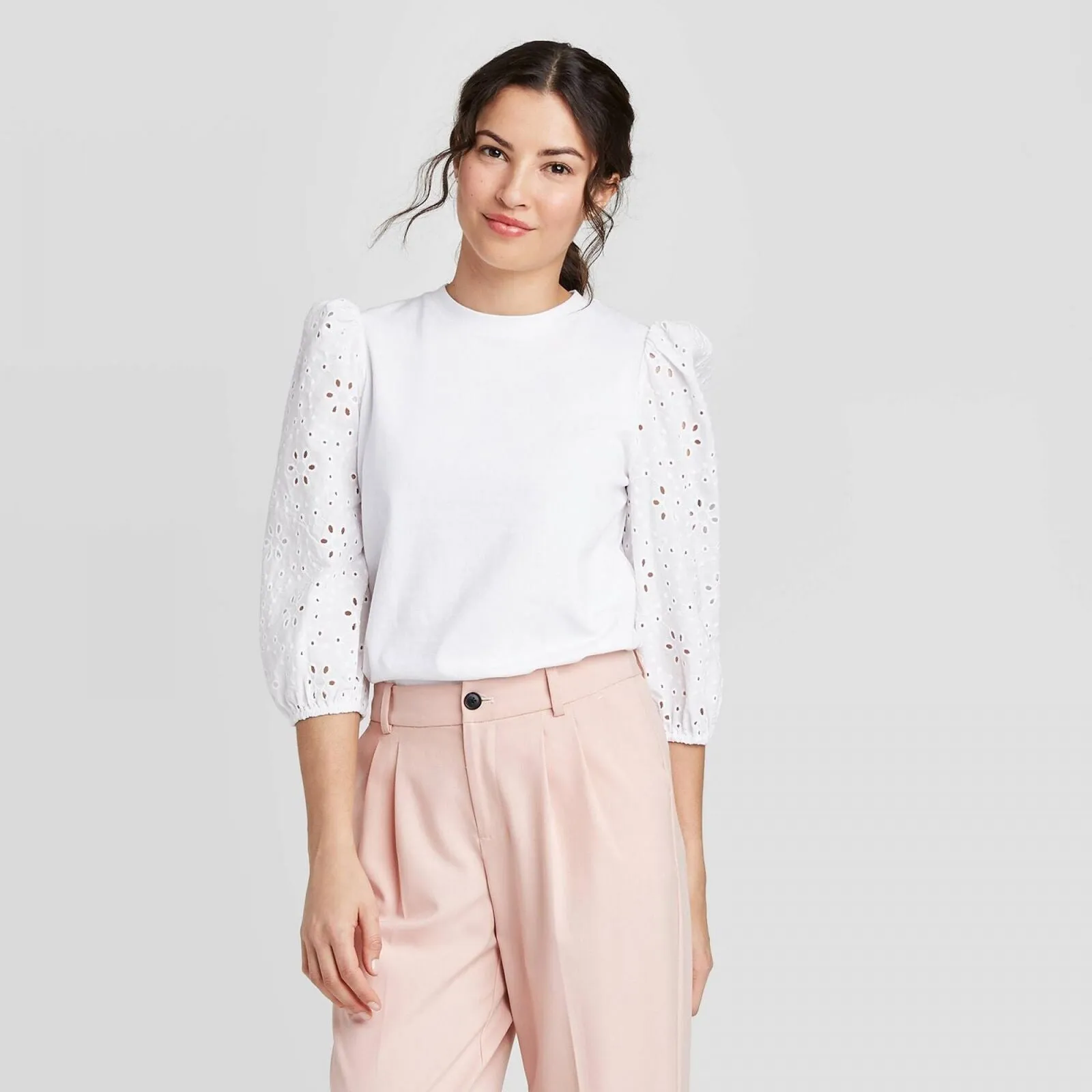 A New Day Women's Long Sleeve Eyelet T-Shirt 566622