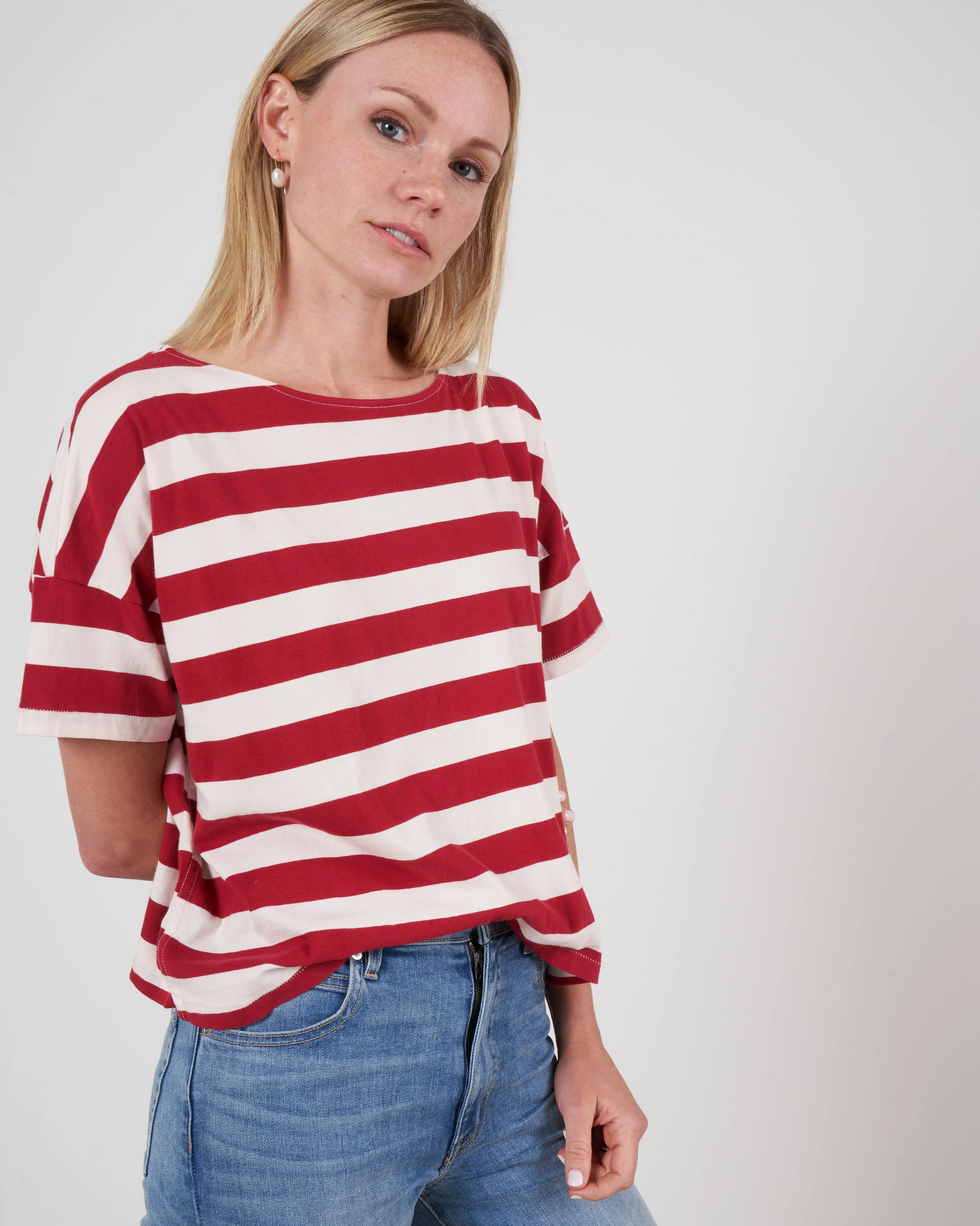 a95346 - boxy stripe tee - cardinal stripe 295