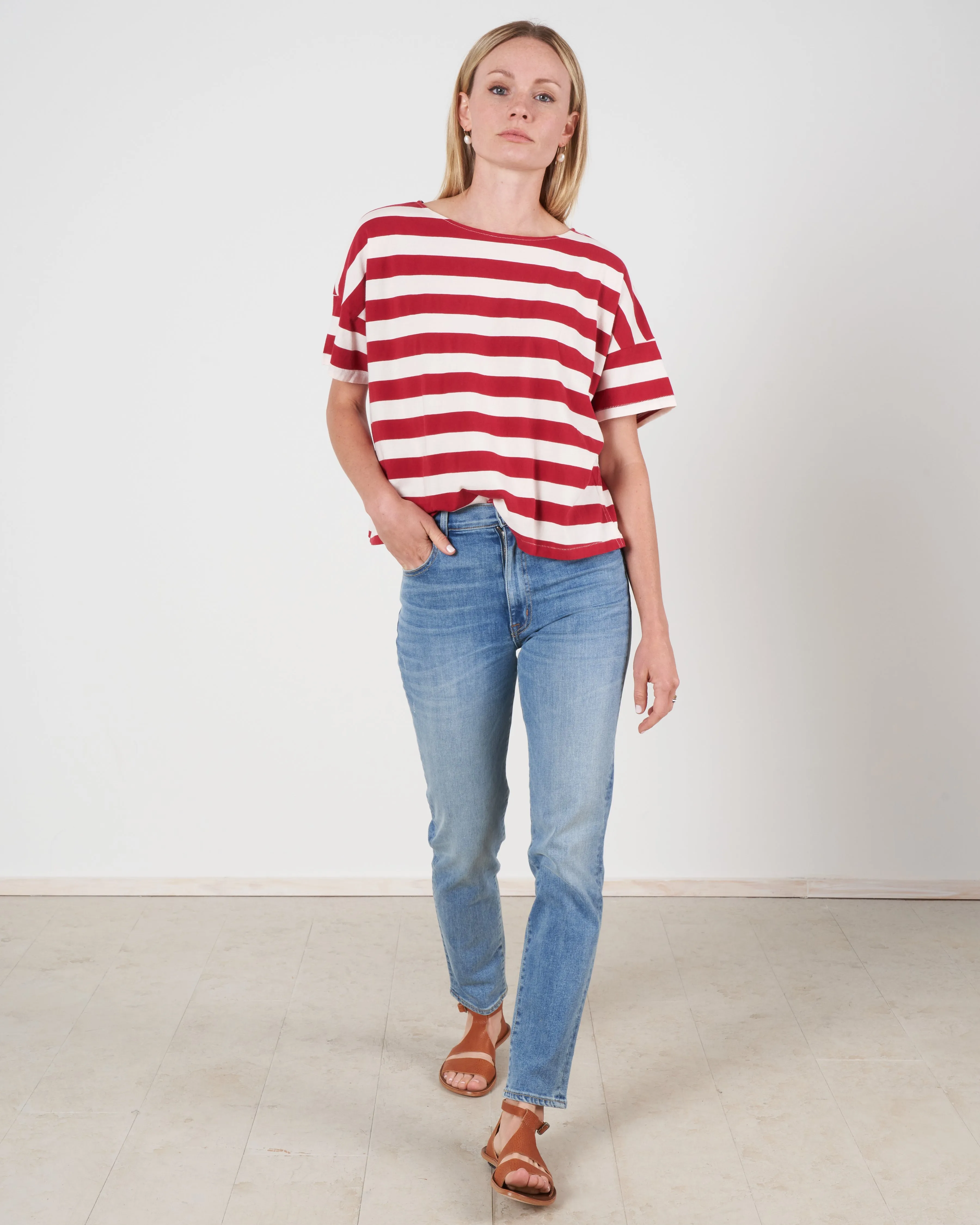 a95346 - boxy stripe tee - cardinal stripe 295
