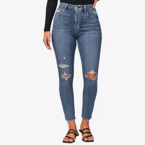 Abercrombie &amp; Fitch Curve Love The Skinny High Rise Jeans Raw Hem Size 24S Dark