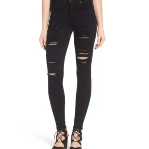 Agolde Sophie High Rise Skinny Jeans in Black Moonstruck Destroyed Womens 30