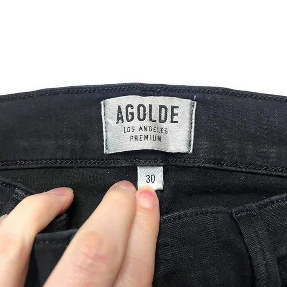 Agolde Sophie High Rise Skinny Jeans in Black Moonstruck Destroyed Womens 30