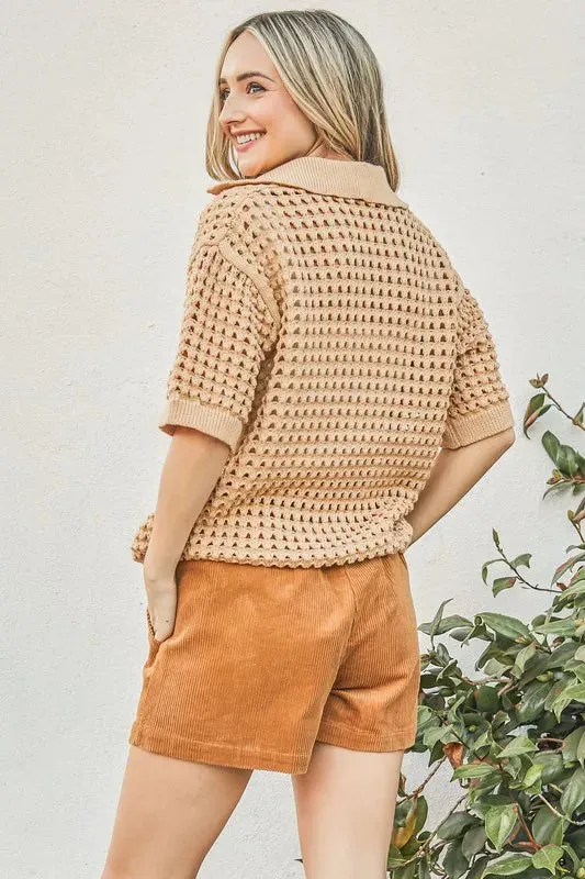And The Why Hollow Out Polo Sweater Top