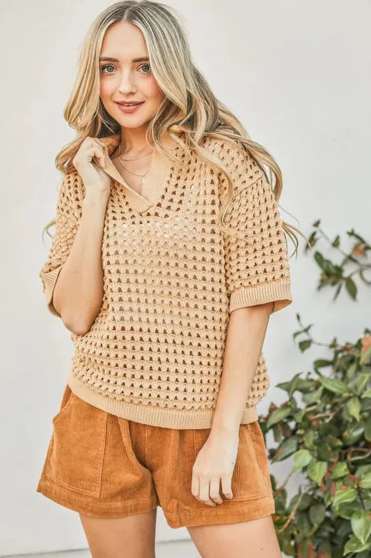 And The Why Hollow Out Polo Sweater Top