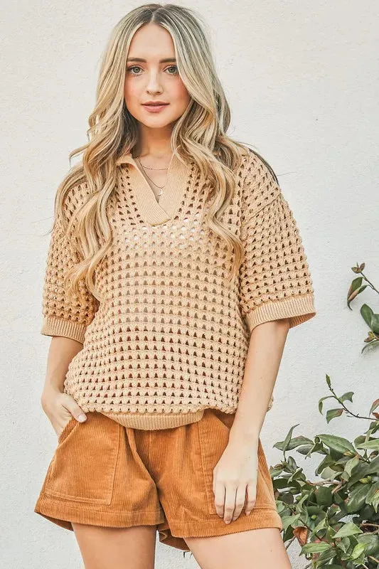 And The Why Hollow Out Polo Sweater Top