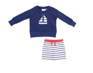Angel Dear Sailboat French Terry 18-24m Raglan Sweatshirt w/Applique and Short