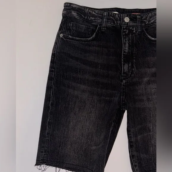 Anthropologie Pilcro women black bermuda hi rise jean shorts raw hem size 26 NWT
