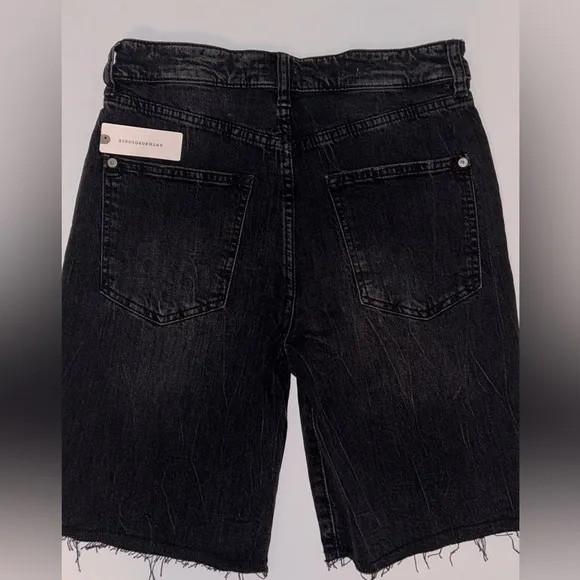 Anthropologie Pilcro women black bermuda hi rise jean shorts raw hem size 26 NWT