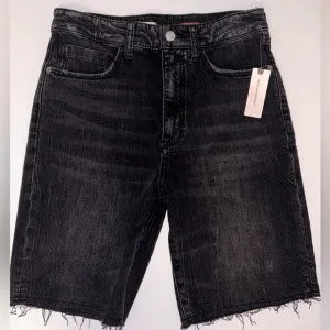Anthropologie Pilcro women black bermuda hi rise jean shorts raw hem size 26 NWT