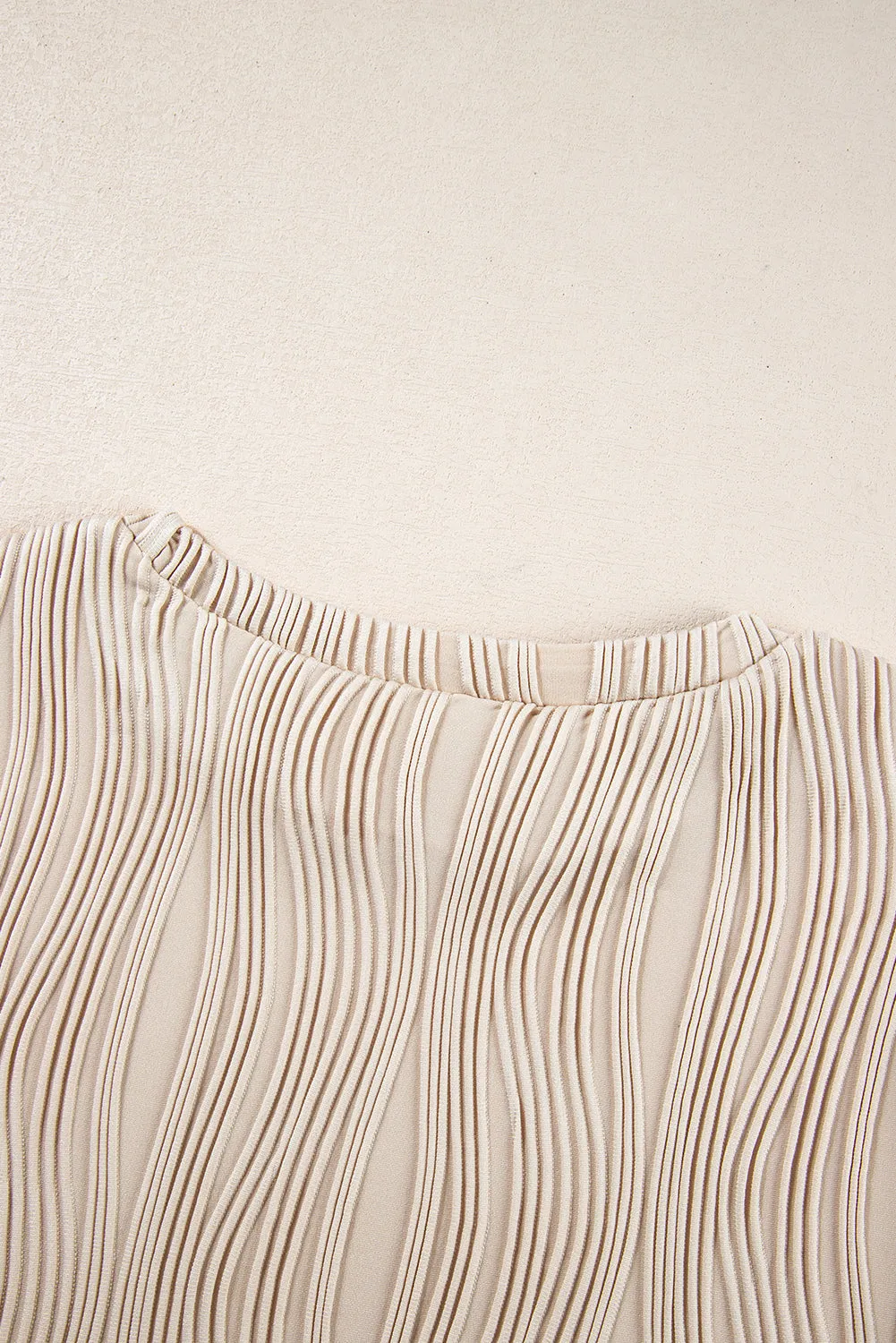Apricot Textured Wavy Round Neck Long Sleeve Top