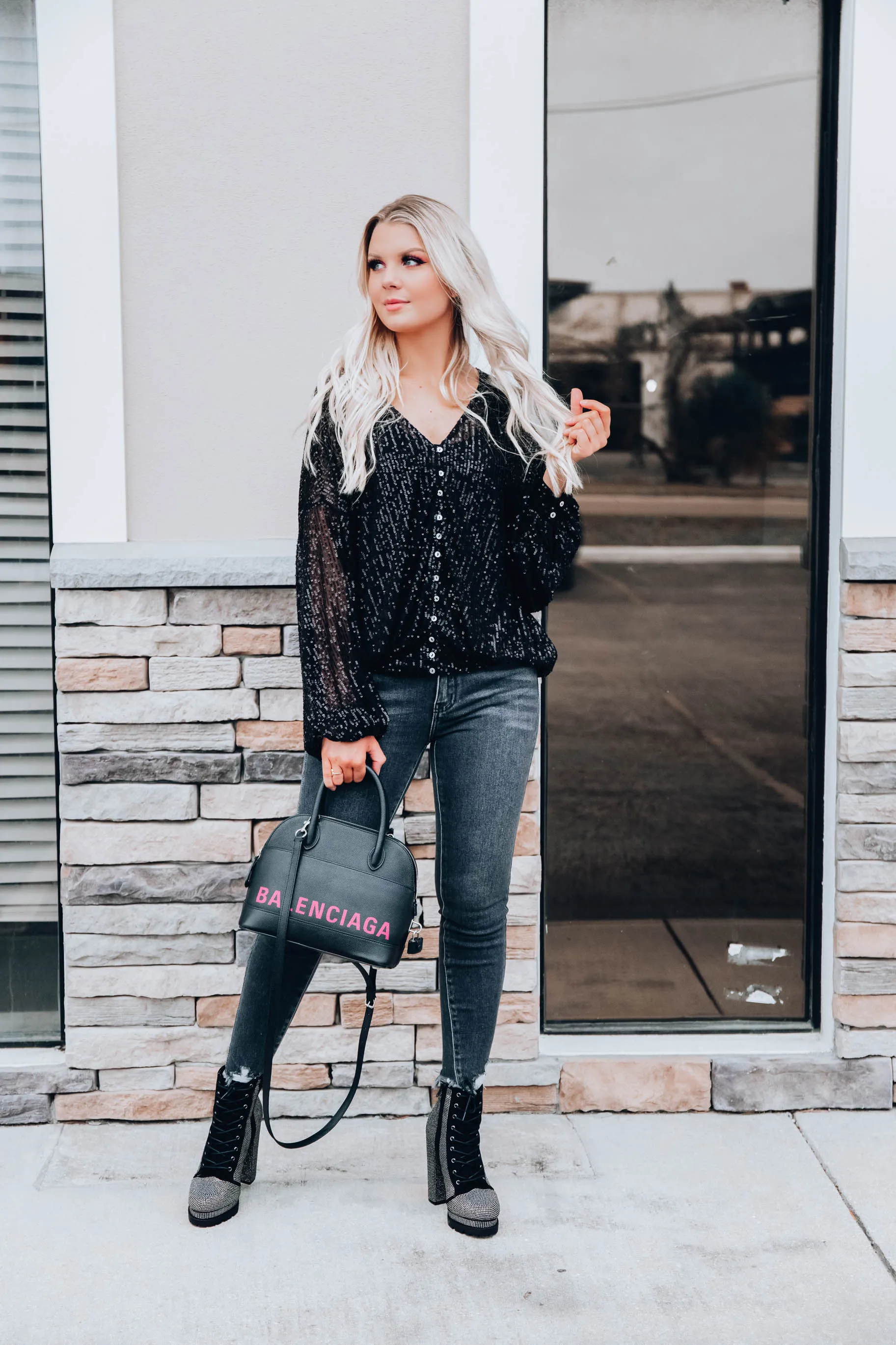 Astrid Sequin Top- Black
