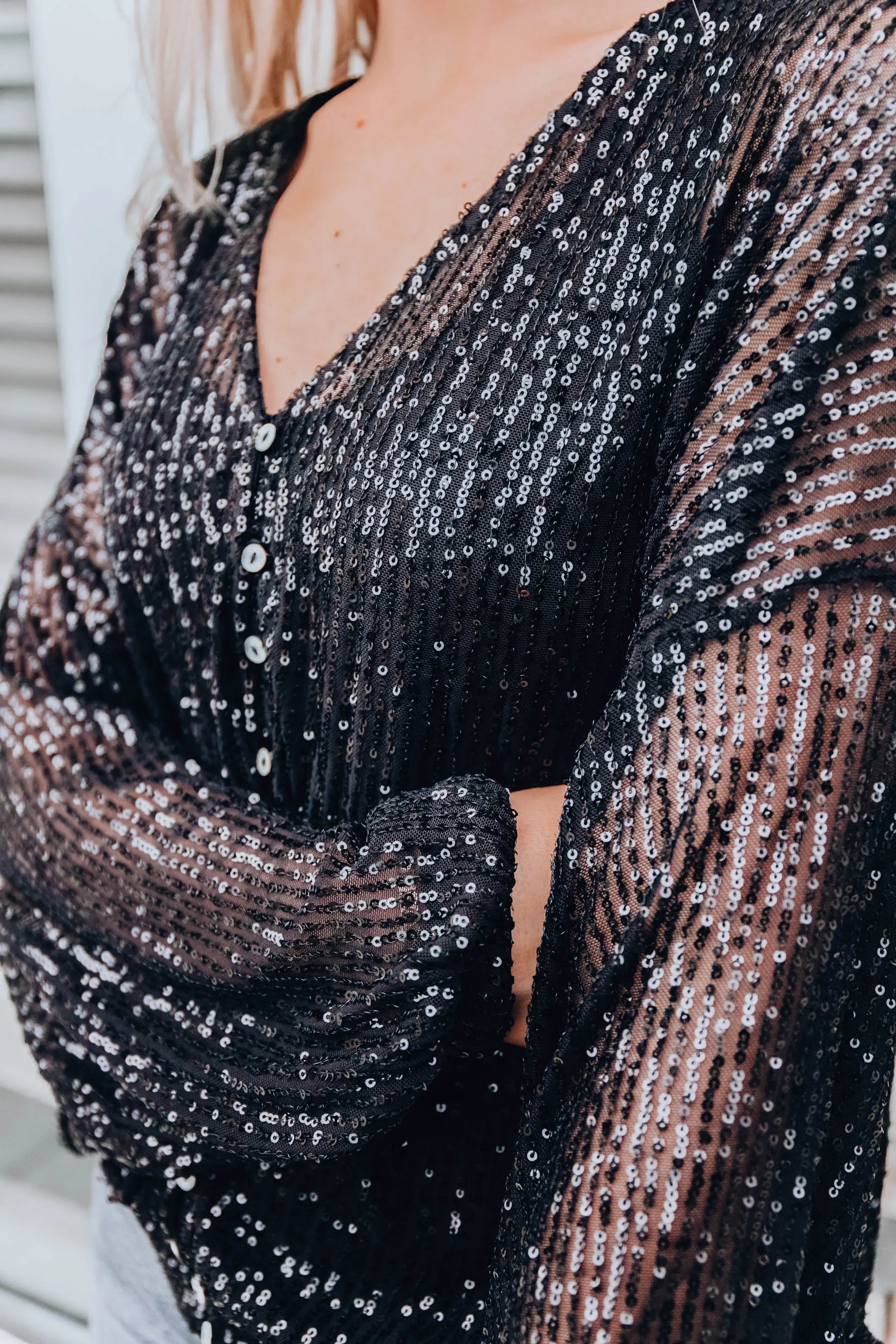 Astrid Sequin Top- Black