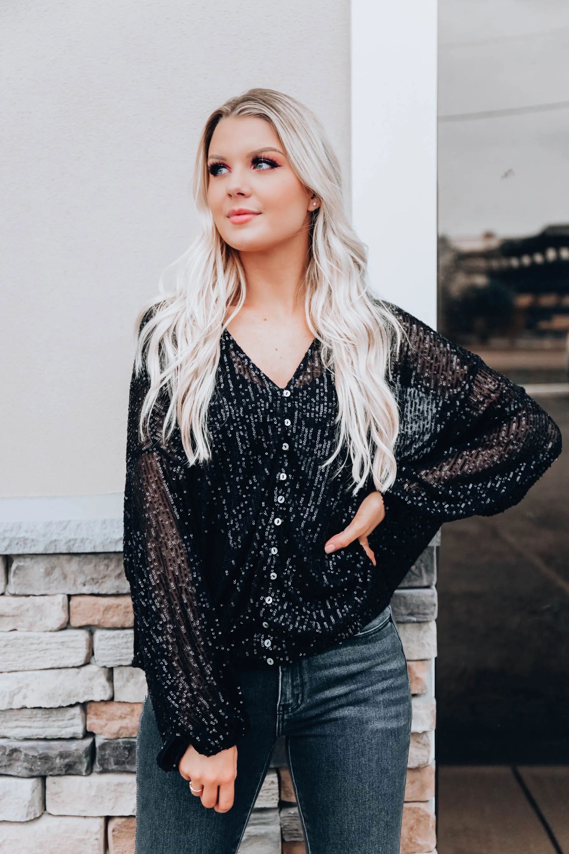 Astrid Sequin Top- Black