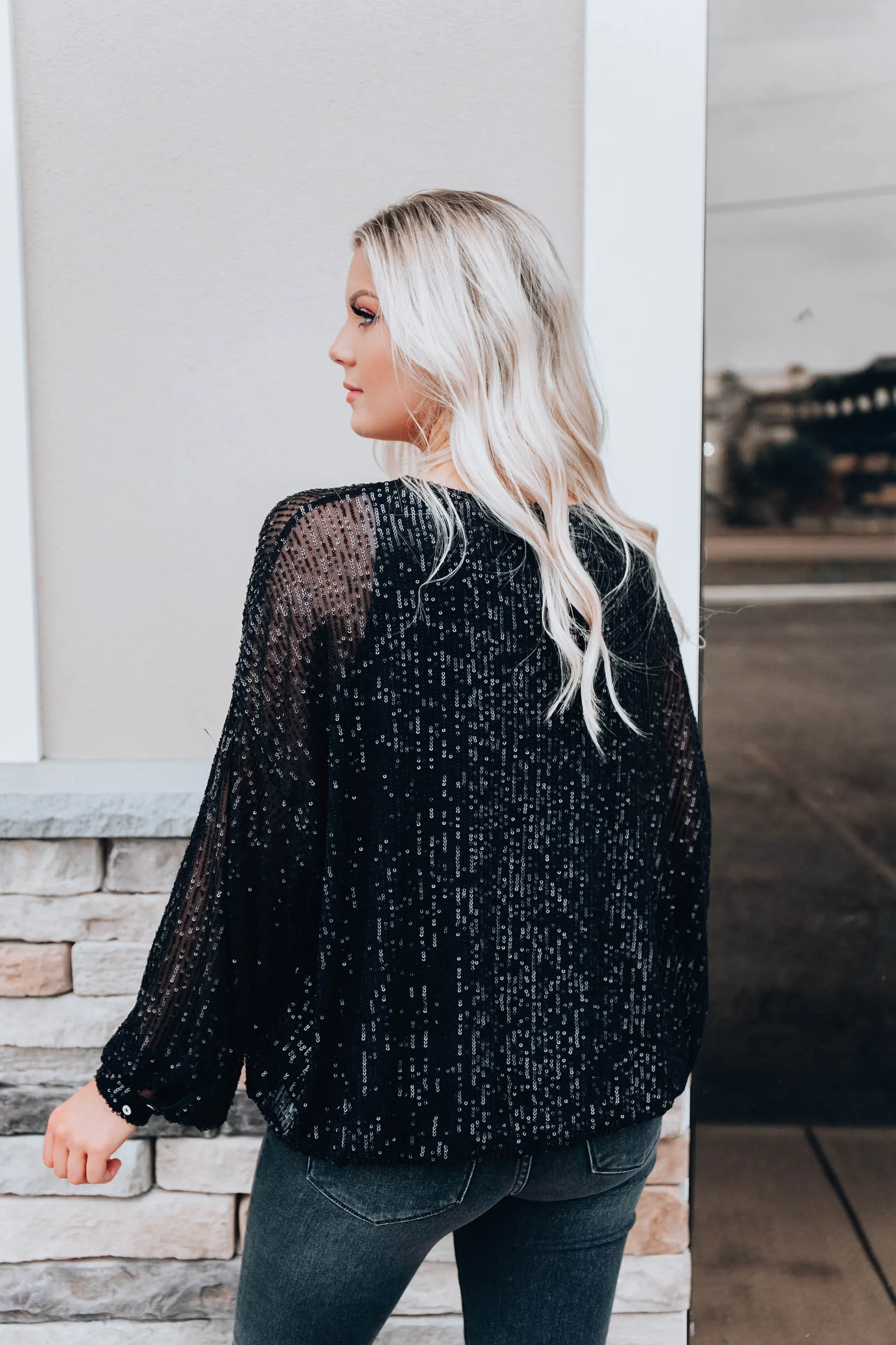 Astrid Sequin Top- Black