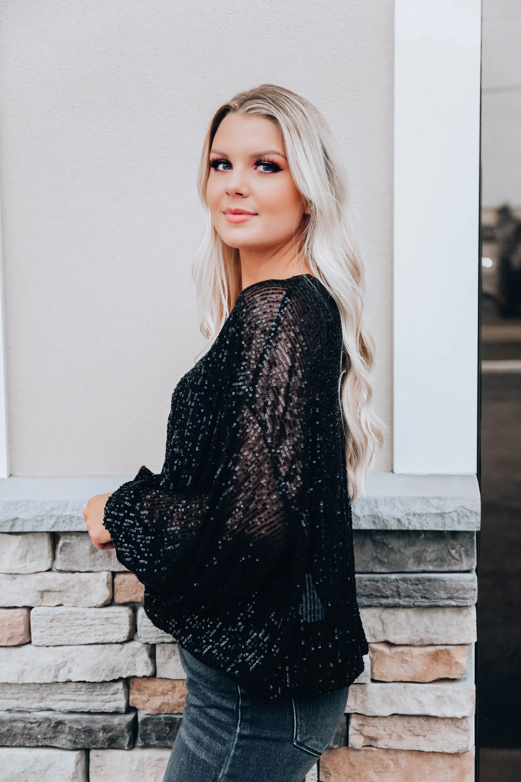 Astrid Sequin Top- Black
