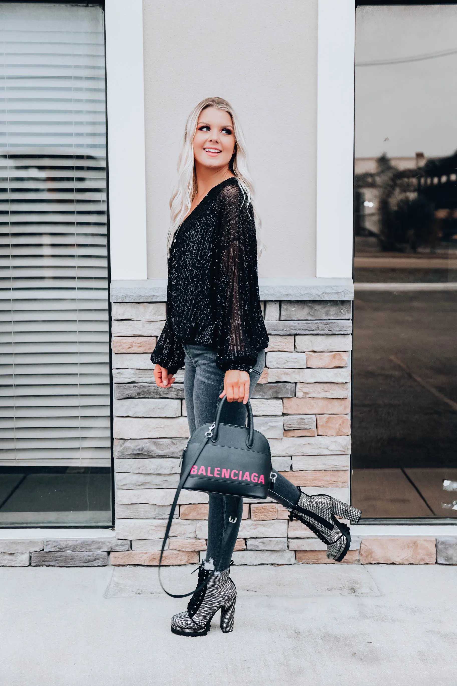 Astrid Sequin Top- Black
