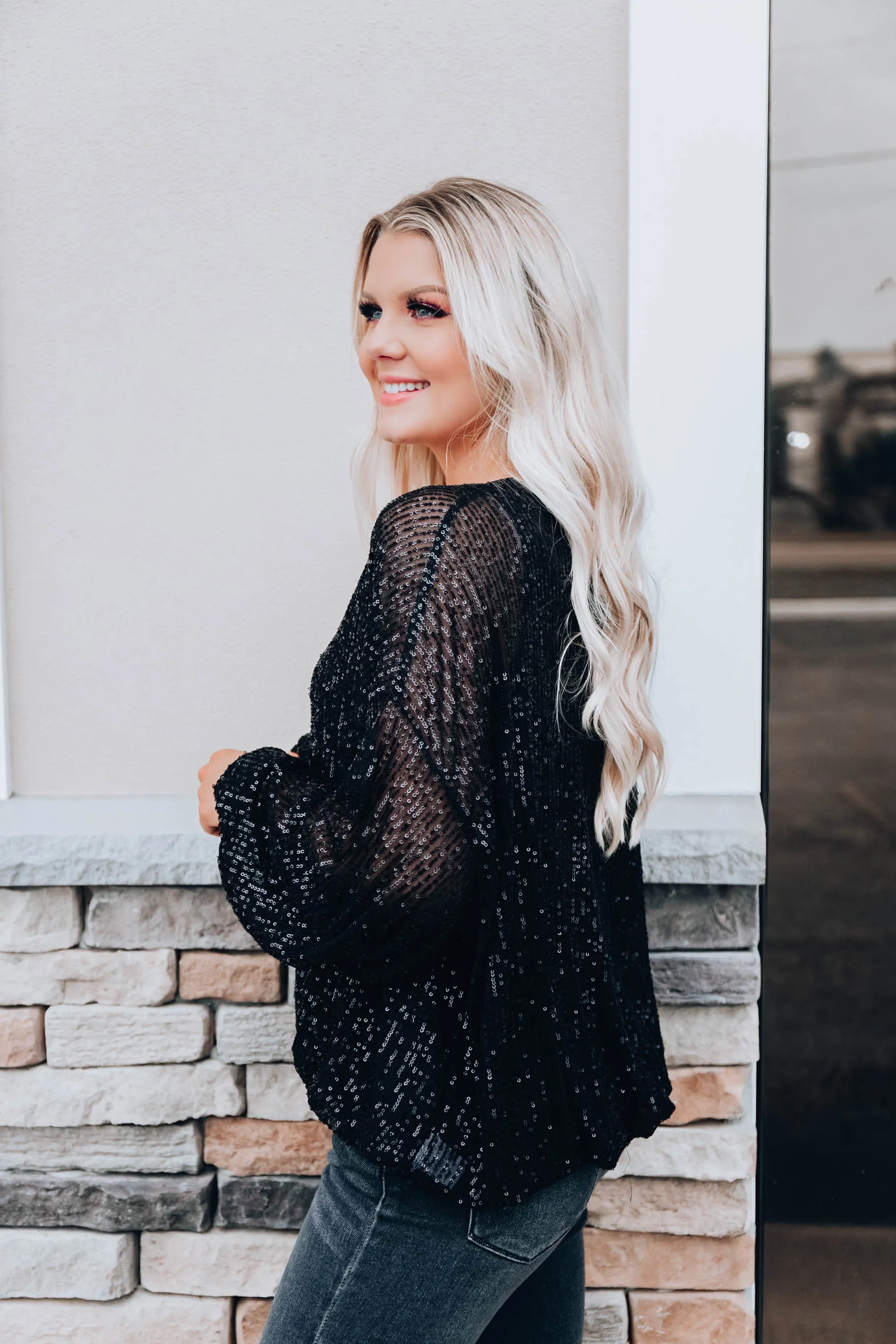 Astrid Sequin Top- Black