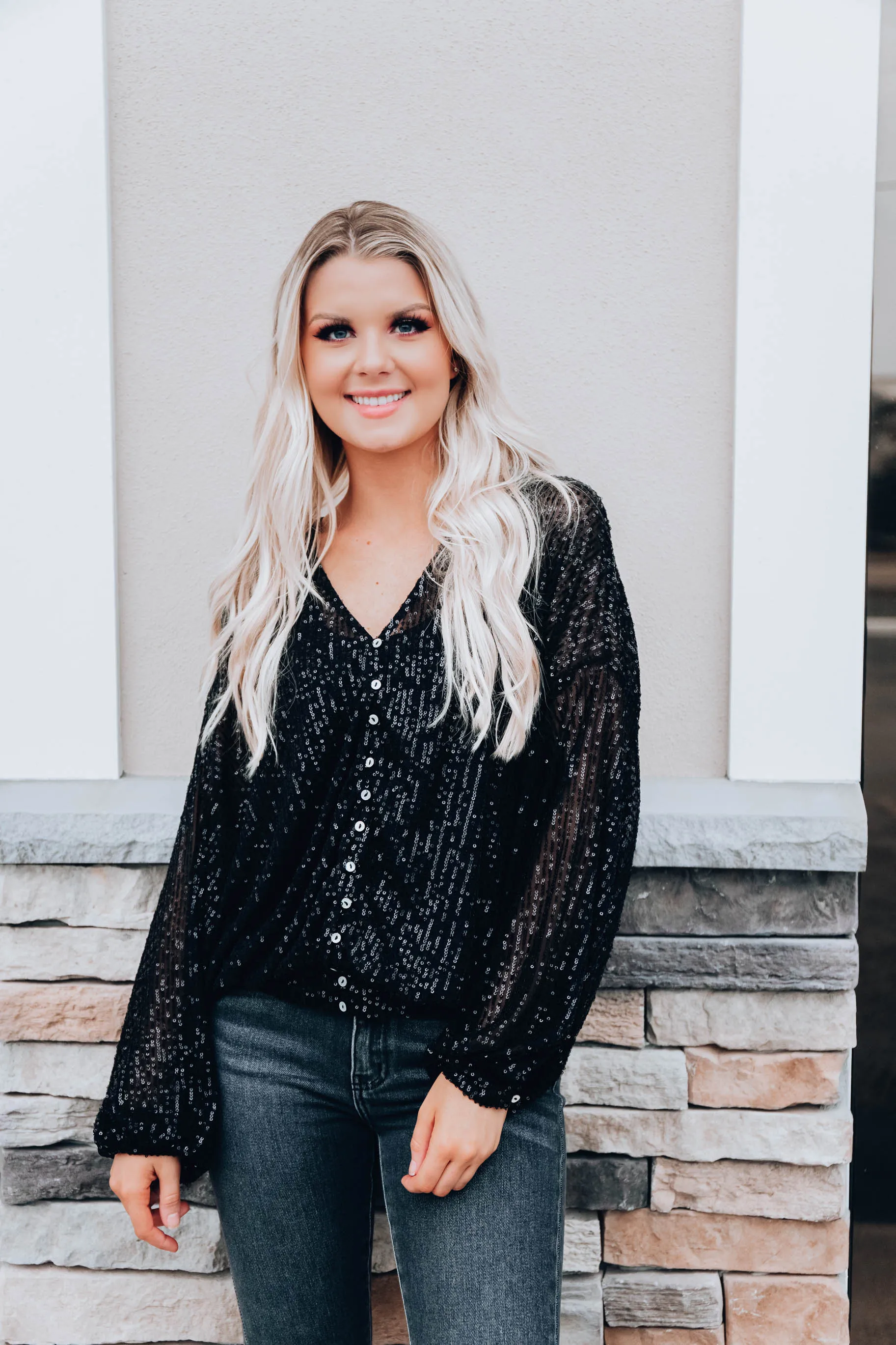Astrid Sequin Top- Black
