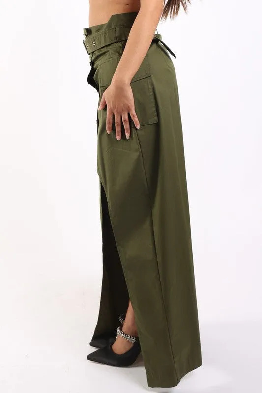 Asymmetric Pockets Detailed Maxi Skirt