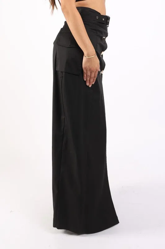 Asymmetric Pockets Detailed Maxi Skirt