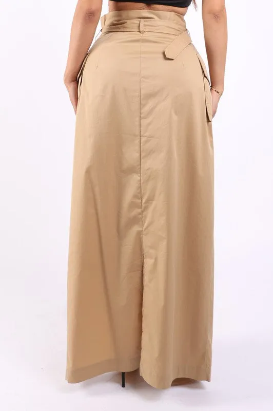 Asymmetric Pockets Detailed Maxi Skirt
