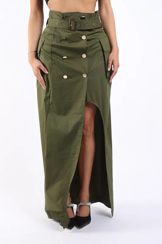 Asymmetric Pockets Detailed Maxi Skirt