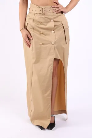 Asymmetric Pockets Detailed Maxi Skirt