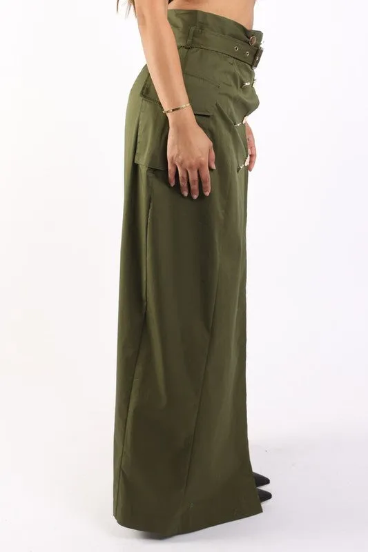 Asymmetric Pockets Detailed Maxi Skirt