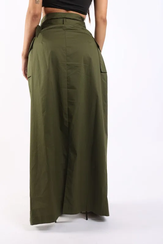 Asymmetric Pockets Detailed Maxi Skirt