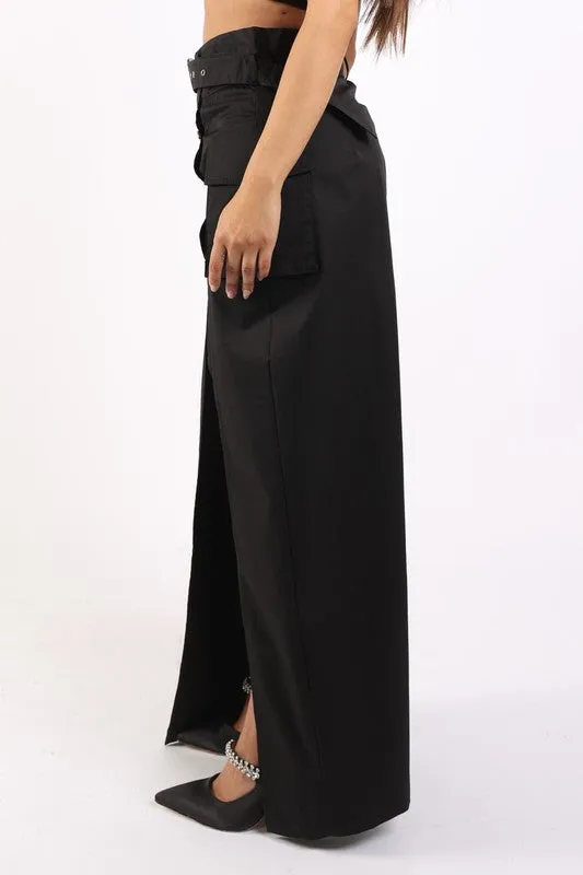 Asymmetric Pockets Detailed Maxi Skirt