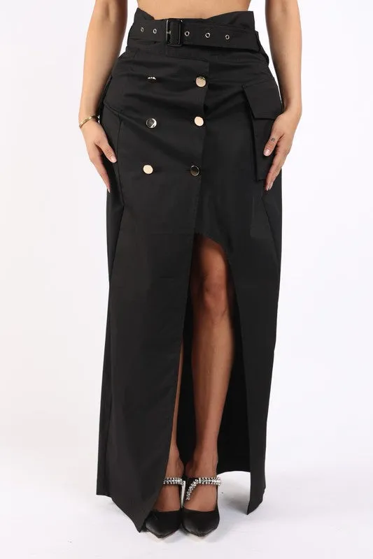 Asymmetric Pockets Detailed Maxi Skirt