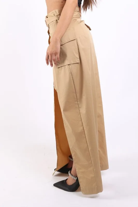 Asymmetric Pockets Detailed Maxi Skirt