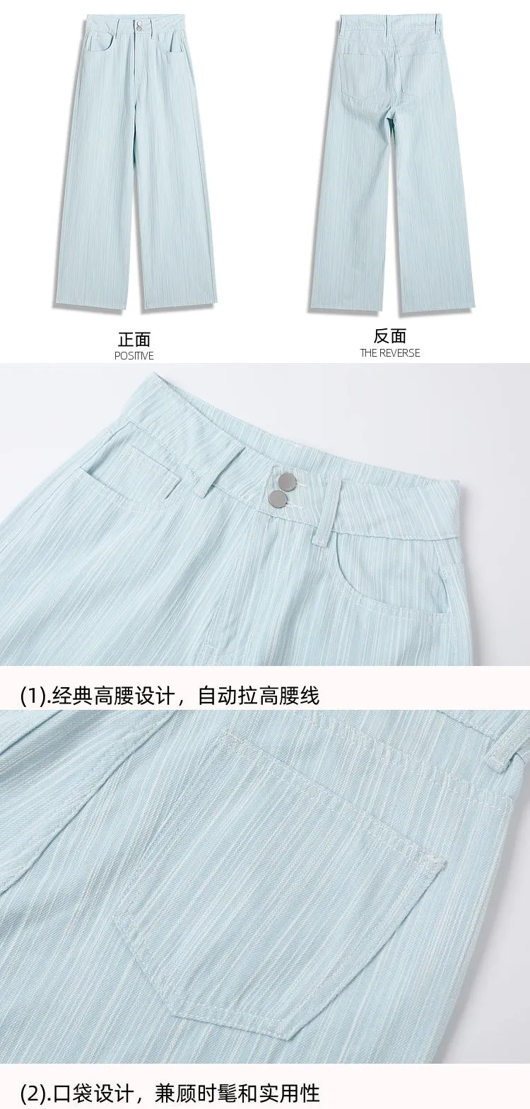 Baby Blue Textured Wide-Leg Distressed Jeans
