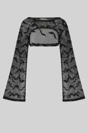 Banned Selena Top – Black Fishnet Mesh Bell Sleeve Crop