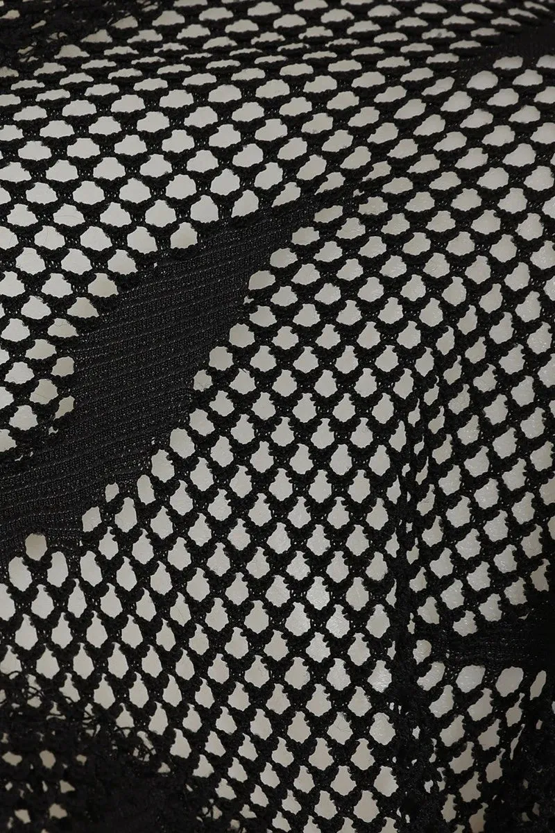 Banned Selena Top – Black Fishnet Mesh Bell Sleeve Crop