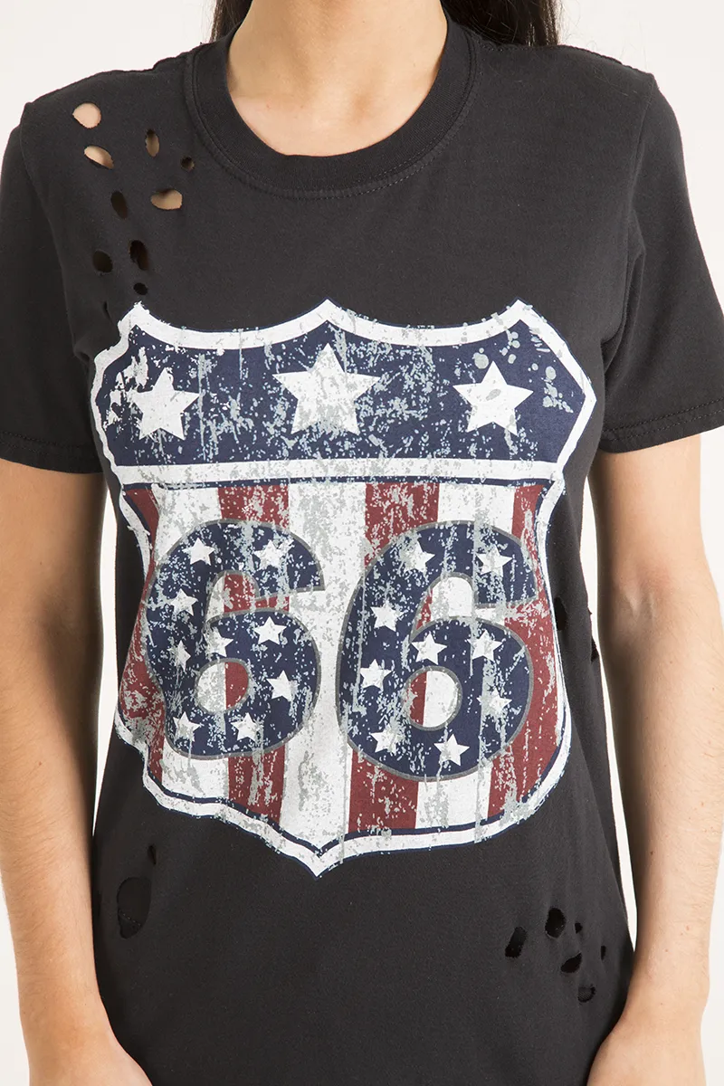 Black '66' Graphic Print Laser Cut Top - Gracie