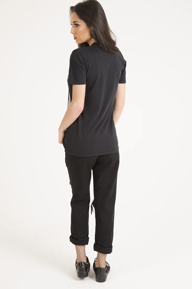 Black '66' Graphic Print Laser Cut Top - Gracie