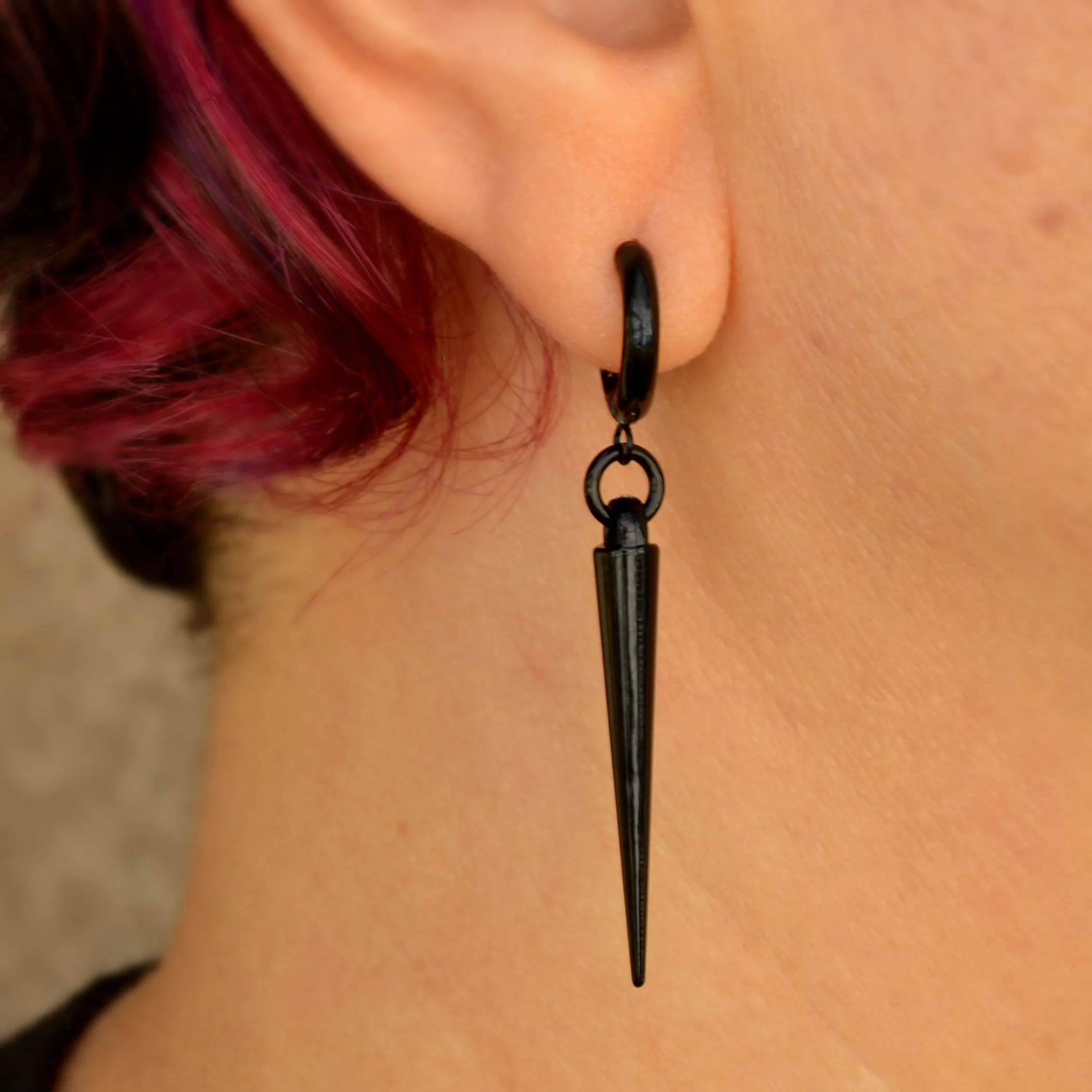 Black Huggie Spike Earrings