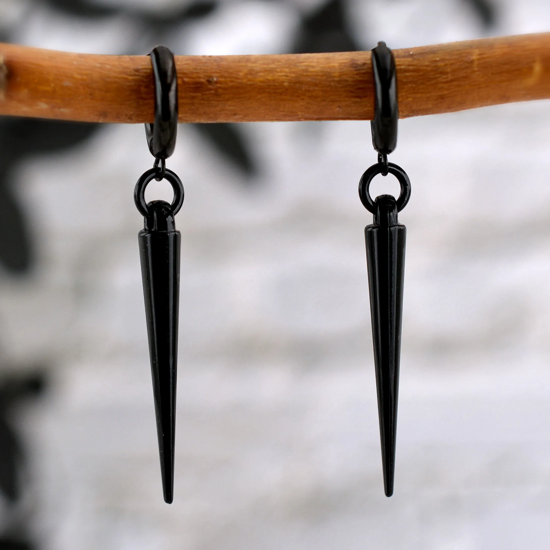 Black Huggie Spike Earrings