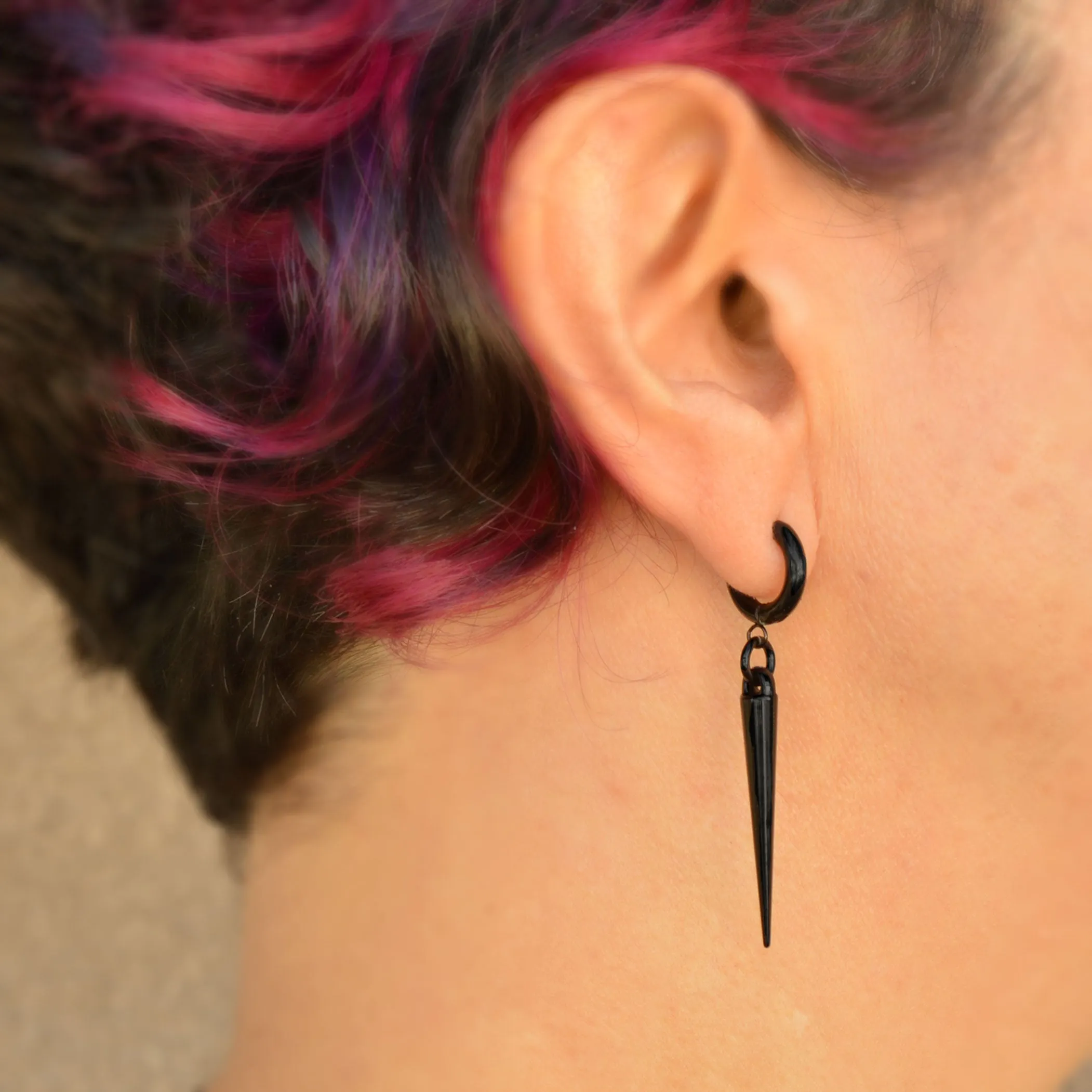 Black Huggie Spike Earrings