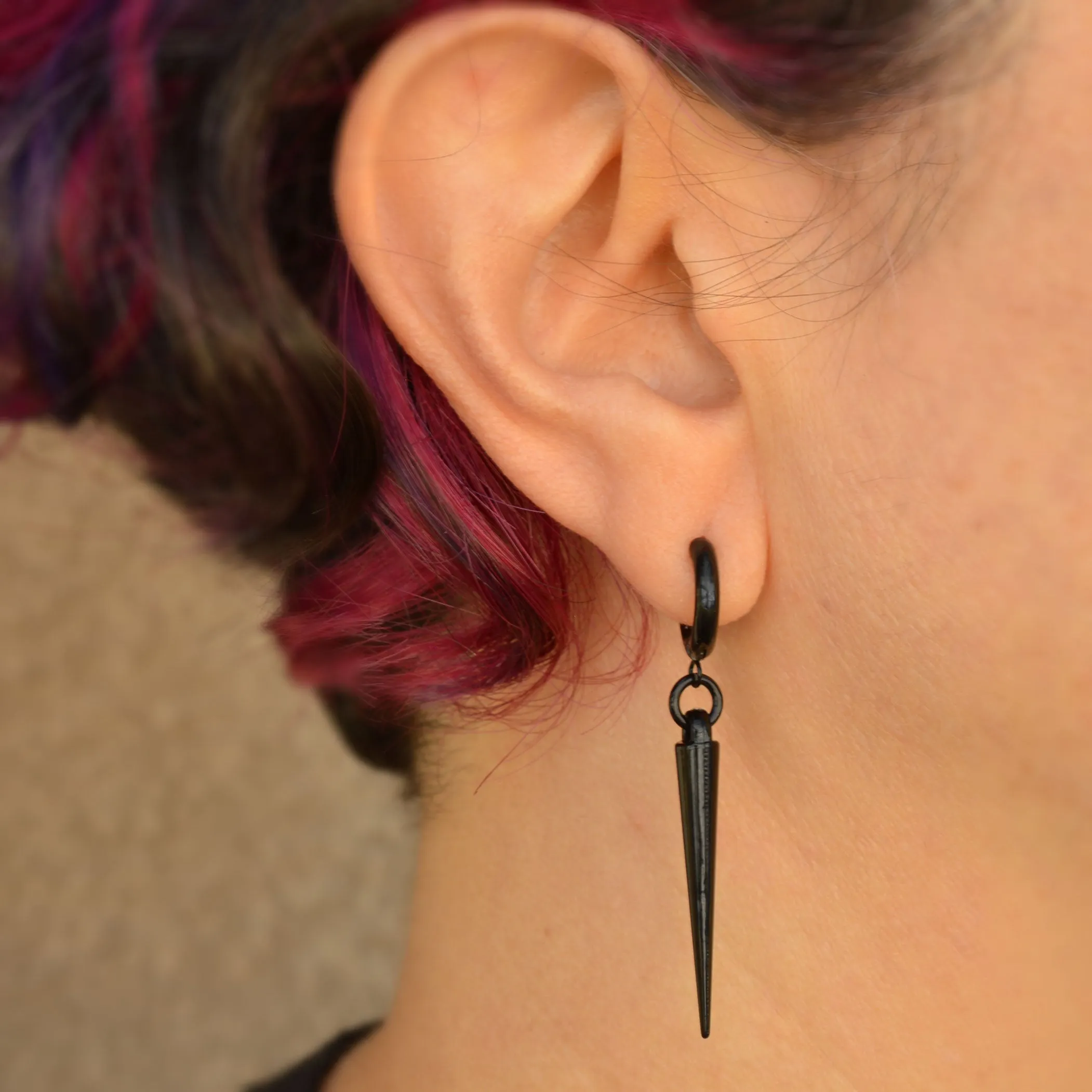 Black Huggie Spike Earrings