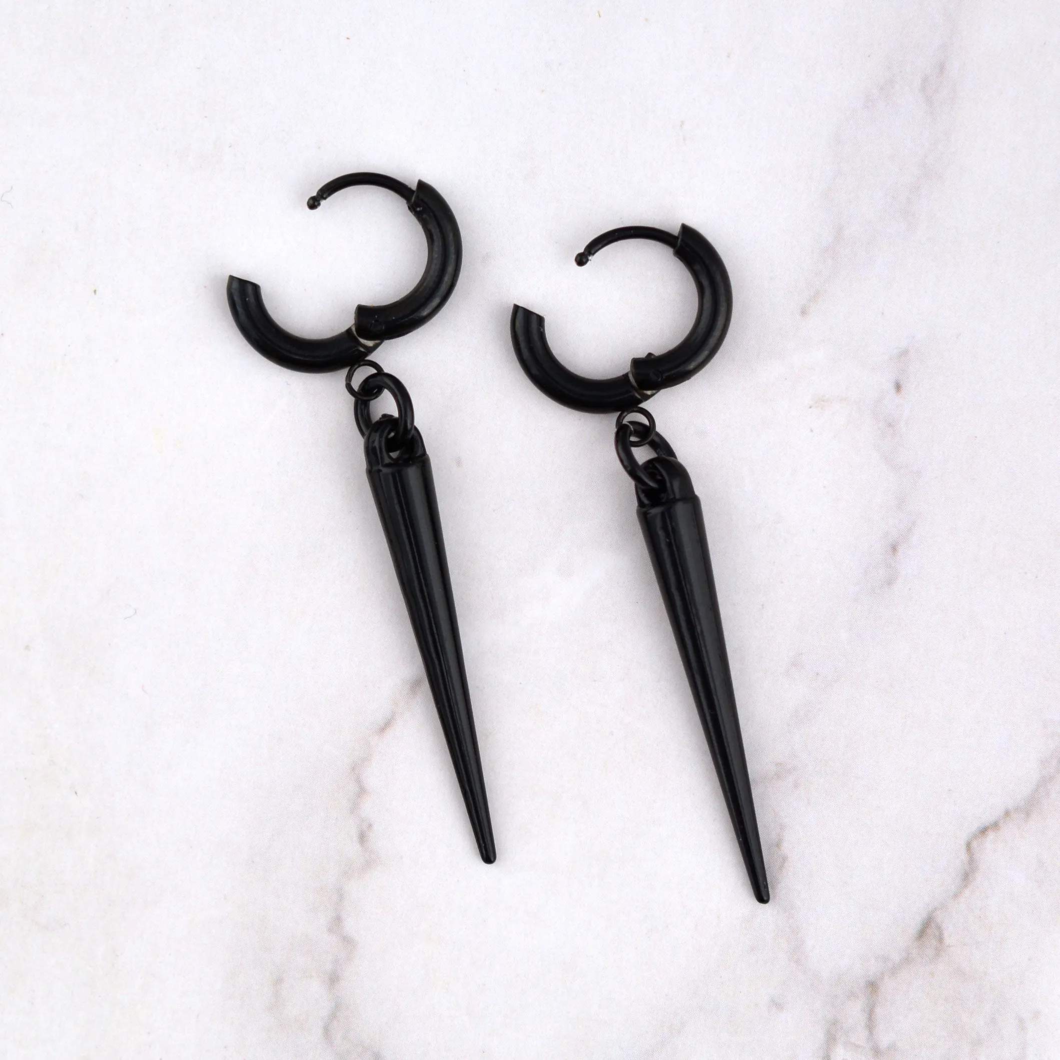 Black Huggie Spike Earrings