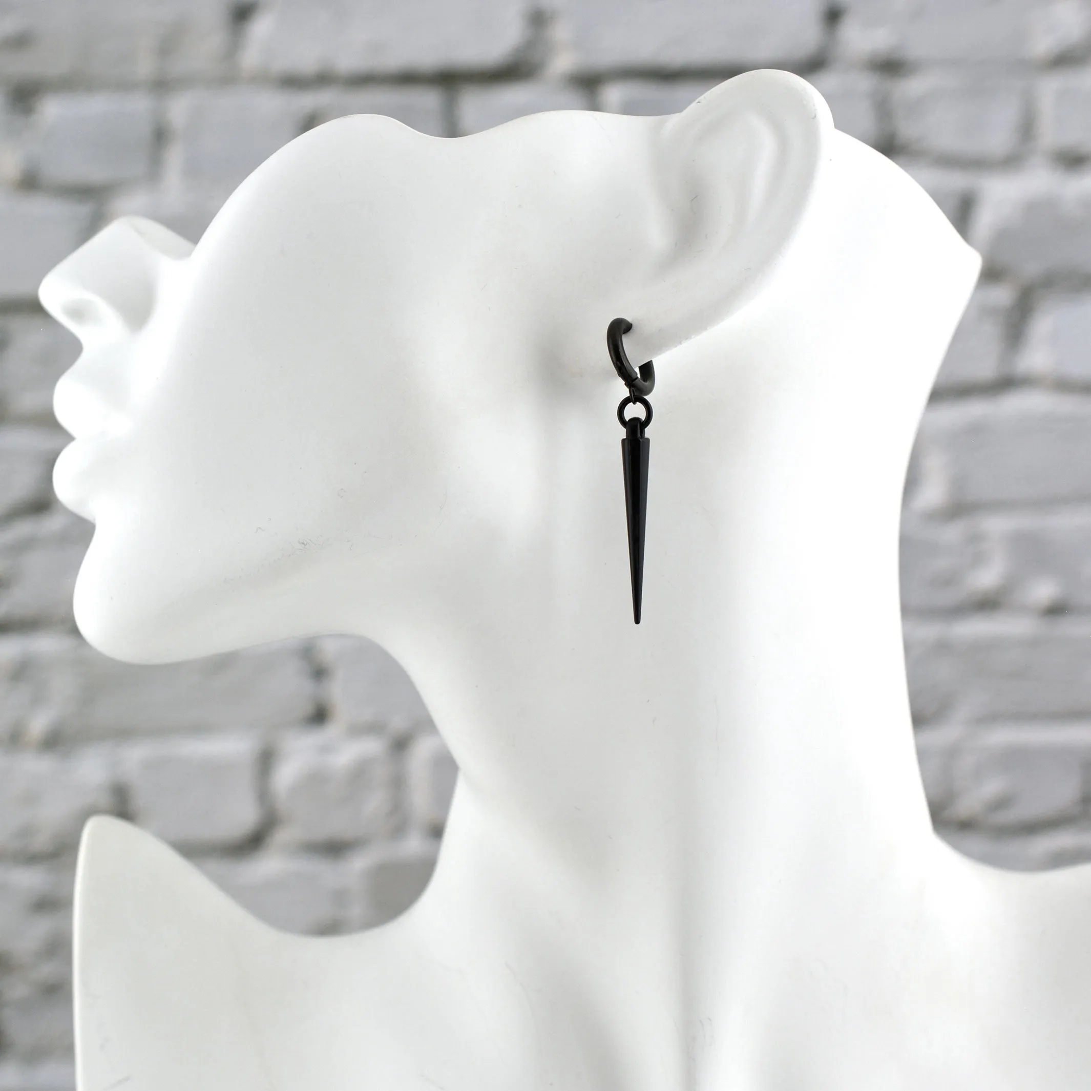 Black Huggie Spike Earrings
