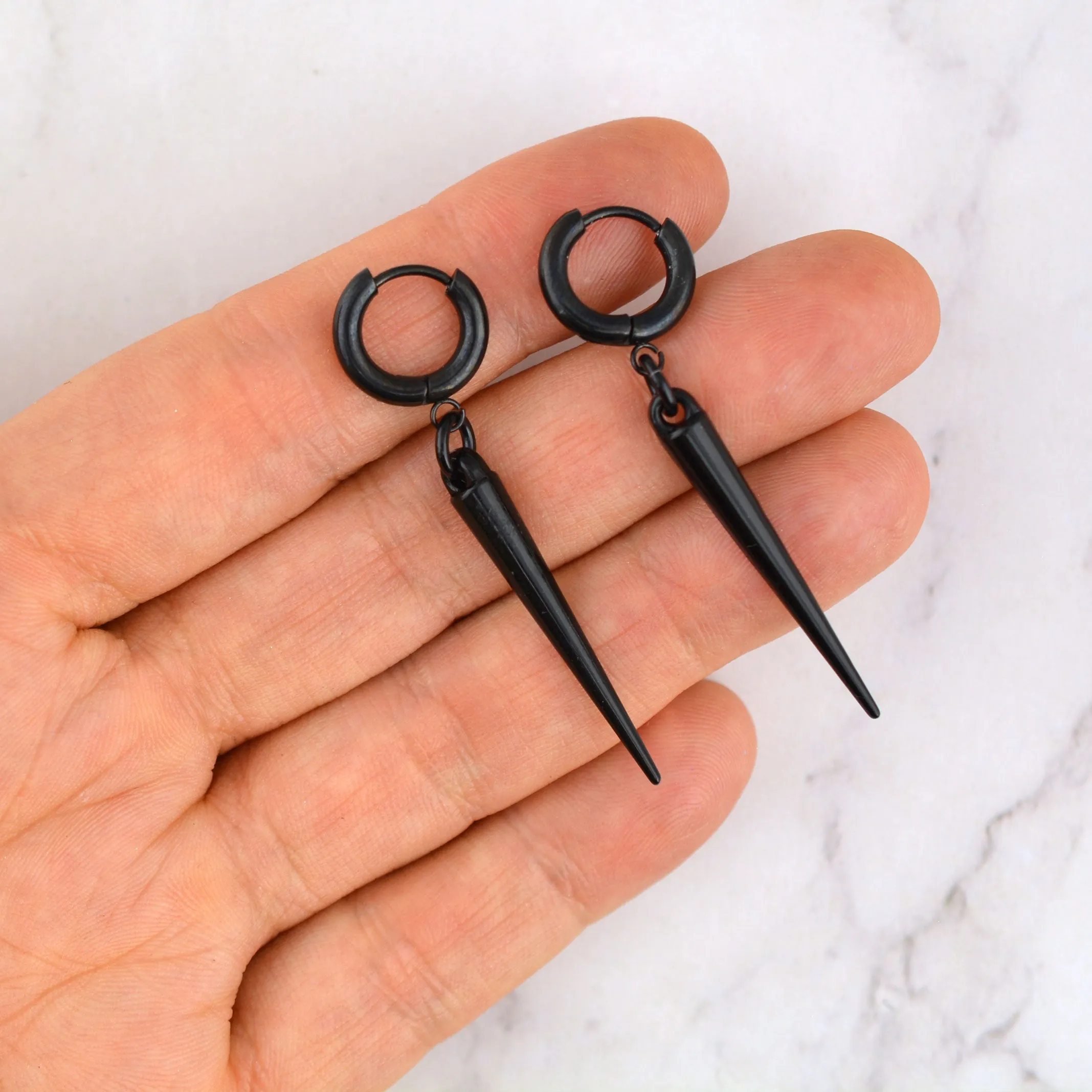 Black Huggie Spike Earrings