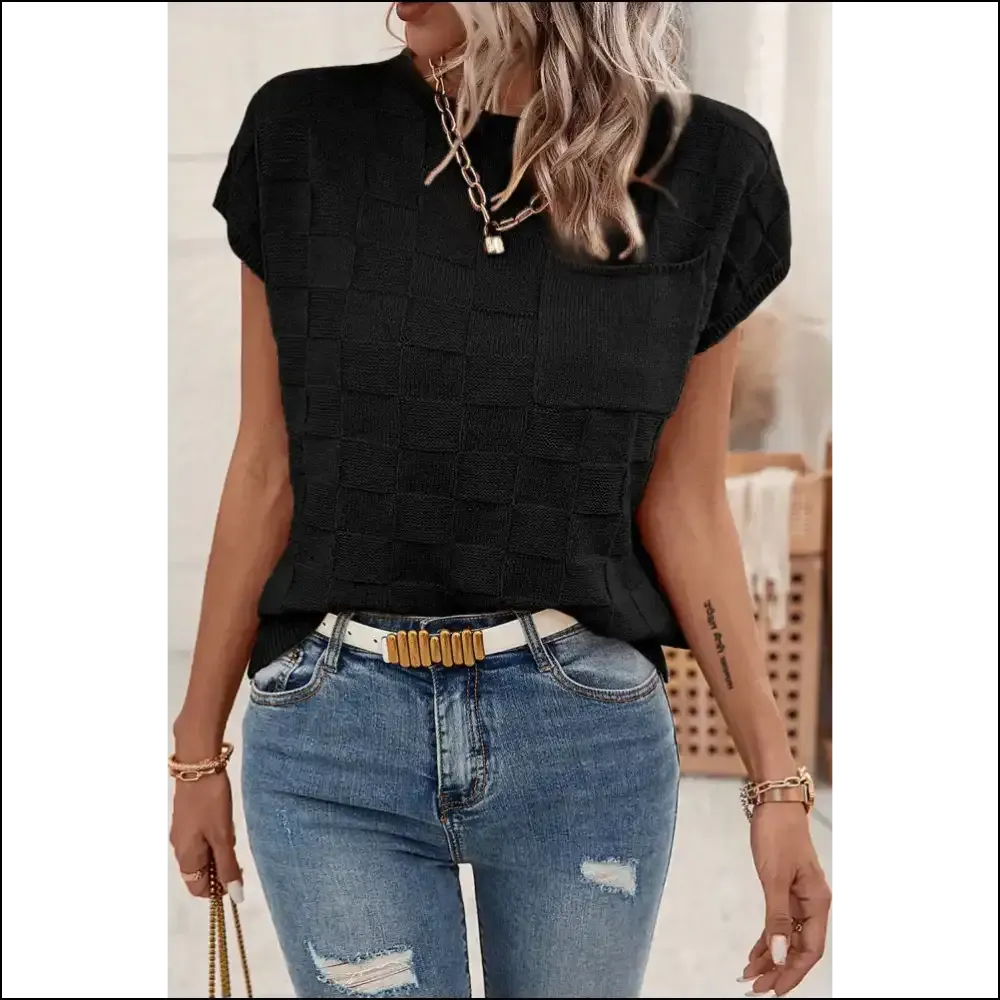 Black Lattice Textured Knit Baggy Top: Slay , Queen! 👑 Needful Things