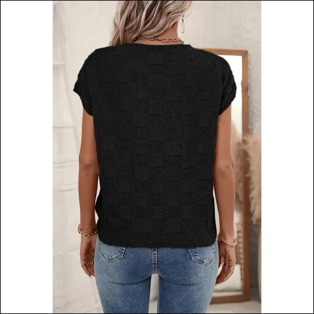 Black Lattice Textured Knit Baggy Top: Slay , Queen! 👑 Needful Things